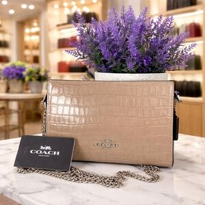 Coach‎ Beige Croc Embossed Crossbody Bag